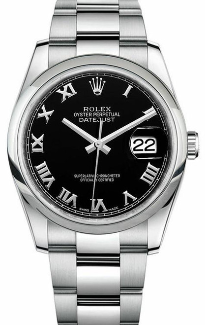 Rolex Datejust Stainless Steel Smooth Bezel & Black Roman Dial on Oyster Bracelet 116200 Rolex Datejust Stainless Steel Smooth Bezel & Black Roman Dial on Oyster Bracelet 116200