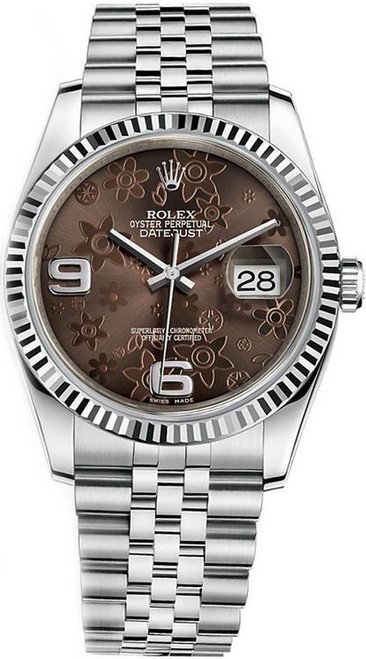 Rolex New Style Datejust Stainless Steel Fluted Bezel with Bronze Floral Motif Dial 116234 Jubilee Rolex New Style Datejust Stainless Steel Fluted Bezel with Bronze Floral Motif Dial 116234 Jubilee