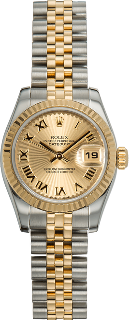 Rolex Women's New Style Two-Tone Datejust with Factory Champagne Sunbeam  Roman 179173