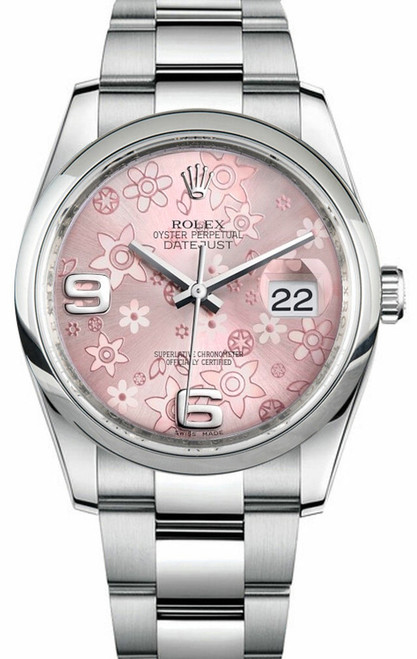 Rolex Datejust Stainless Steel Pink Floral Oyster Bracelet 116200