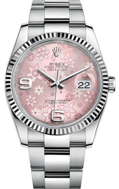 Rolex Datejust Stainless Steel Factory Pink Floral on Oyster Bracelet 116234