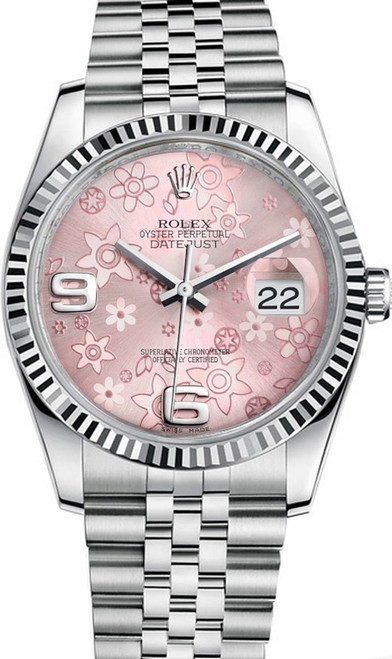 Rolex New Style Datejust Stainless Steel Factory Pink Floral on Jubilee Bracelet 116234