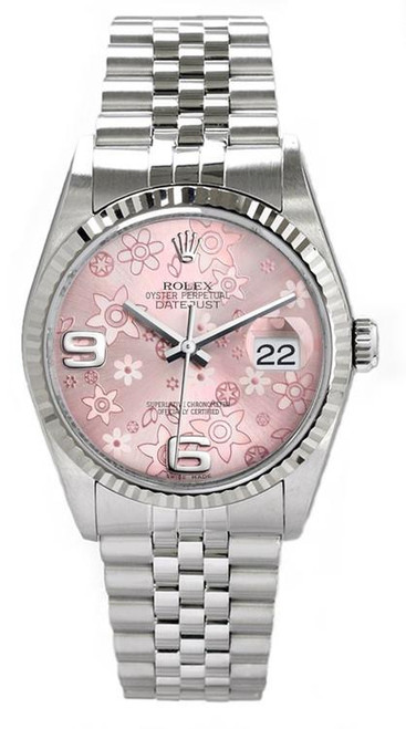 Rolex Men's Datejust Stainless Steel  Factory Pink Floral Dial