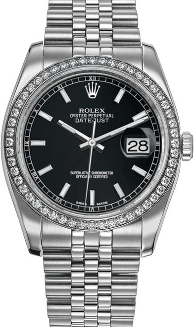 Rolex Datejust Stainless Steel Factory Diamond Bezel & Blue Index