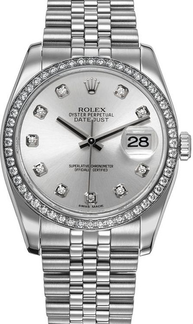 Rolex New Style Datejust Stainless Steel Rolex Factory Diamond Bezel & Silver Diamond Dial on Jubilee Bracelet 116244 Rolex New Style Datejust Stainless Steel Rolex Factory Diamond Bezel & Silver Diamond Dial on Jubilee Bracelet 116244