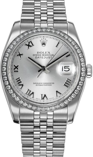Rolex New Style Datejust Stainless Steel Rolex Factory Diamond Bezel & Silver Roman Dial on Jubilee Bracelet 116244 Rolex New Style Datejust Stainless Steel Rolex Factory Diamond Bezel & Silver Roman Dial on Jubilee Bracelet 116244