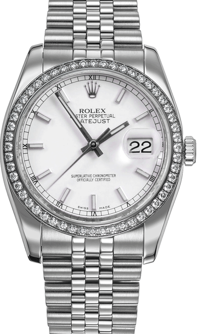 Rolex New Style Datejust Stainless Steel  Rolex Factory Diamond Bezel & White Index Dial on Jubilee Bracelet 116244