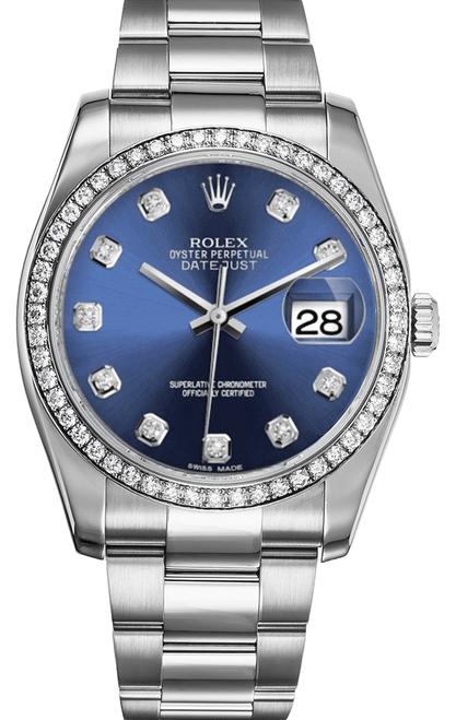 Rolex New Style Datejust Stainless Steel  Rolex Factory Diamond Bezel & Blue Diamond Dial on Oyster Bracelet 116244