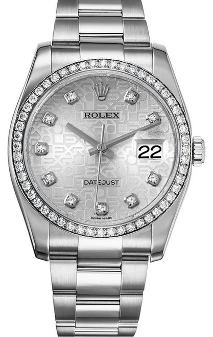 Rolex New Style Datejust Stainless Steel Rolex Factory Diamond Bezel & Silver Jubilee Diamond Dial on Oyster Bracelet 116244 Rolex New Style Datejust Stainless Steel Rolex Factory Diamond Bezel & Silver Jubilee Diamond Dial on Oyster Bracelet 116244