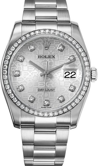 Rolex New Style Datejust Stainless Steel  Rolex Factory Diamond Bezel & Silver Jubilee Diamond Dial on Oyster Bracelet 116244
