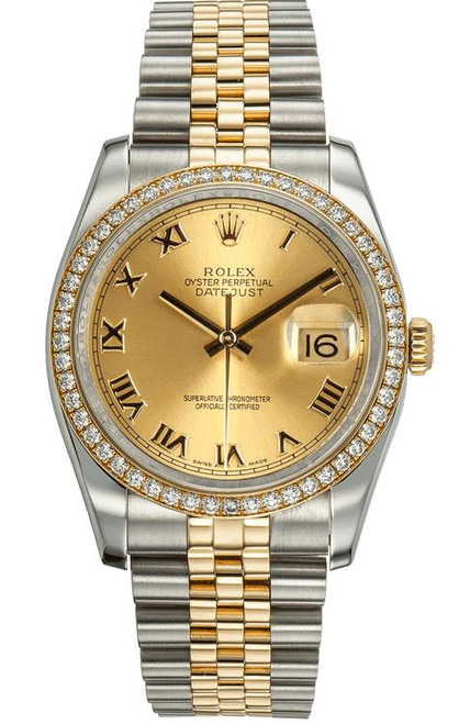 Rolex New Style Datejust Two Tone Factory Diamond Bezel and Champagne Roman Dial 116243 Rolex New Style Datejust Two Tone Factory Diamond Bezel and Champagne Roman Dial 116243