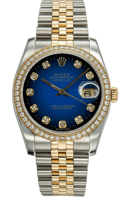 Rolex New Style Datejust Two Tone Factory Diamond Bezel and Blue