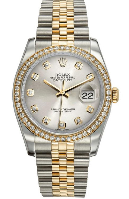 Rolex New Style Datejust Two Tone Factory Diamond Bezel and Silver Diamond Dial 116243 Rolex New Style Datejust Two Tone Factory Diamond Bezel and Silver Diamond Dial 116243