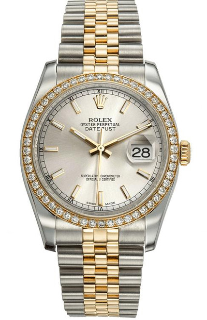 Rolex New Style Datejust Two Tone Factory Diamond Bezel and Blue