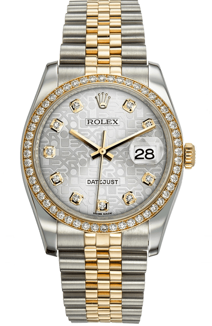 Rolex New Style Datejust Two Tone Factory Diamond Bezel and Silver Jubilee Diamond Dial 116243