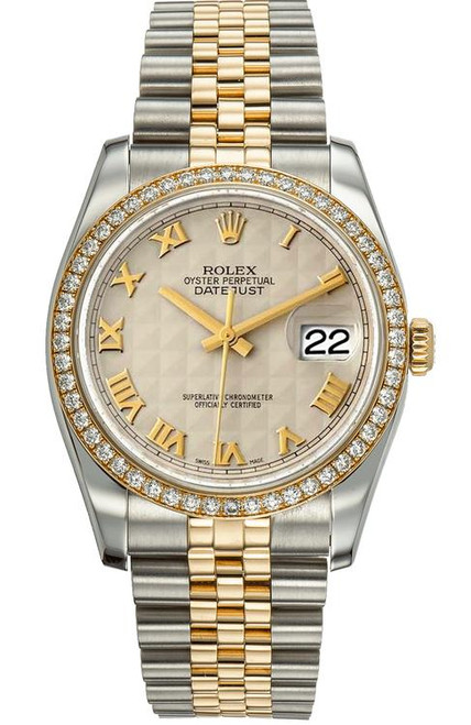 Rolex New Style Datejust Two Tone Factory Diamond Bezel and White Pattern Roman Dial 116243 Rolex New Style Datejust Two Tone Factory Diamond Bezel and White Pattern Roman Dial 116243