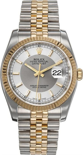 Rolex New Style Datejust Two Tone Factory Anniversary Silver Tuxedo Dial 116233