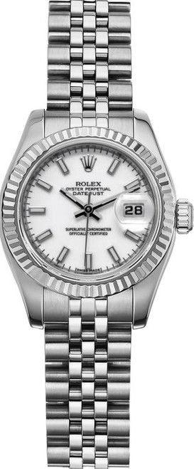 Rolex Women's New Style Steel Datejust with White Index Dial 179174