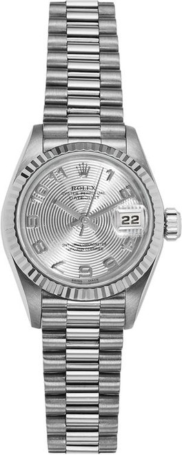 Rolex Women's White Gold President with Silver Concentric Arabic Dial Rolex Women's White Gold President with Silver Concentric Arabic Dial