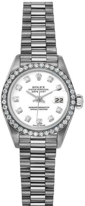 Rolex 69139 White Gold President Diamond Bezel Blue Index Dial