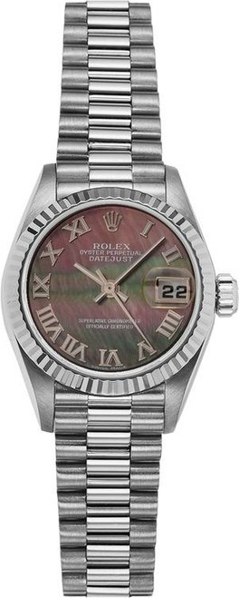 Rolex Women's White Gold President with Factory dark Mother of Pearl Roman
