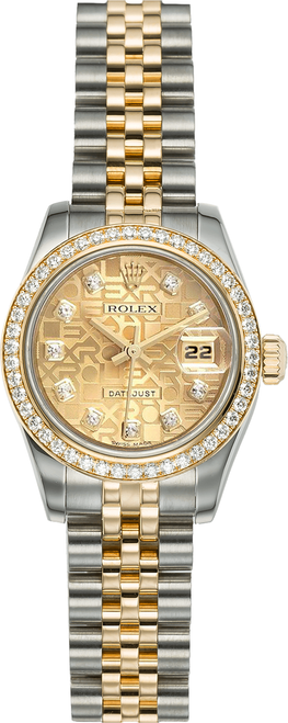 Rolex Women's New Style Two-Tone Datejust with Factory Diamond Bezel and Champagne Jubilee Diamond Dial 179383