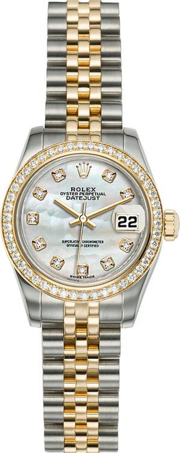 Rolex Women's New Style Two-Tone Datejust with Factory Diamond Bezel and Mother of Pearl Diamond Dial 179383 Rolex Women's New Style Two-Tone Datejust with Factory Diamond Bezel and Mother of Pearl Diamond Dial 179383
