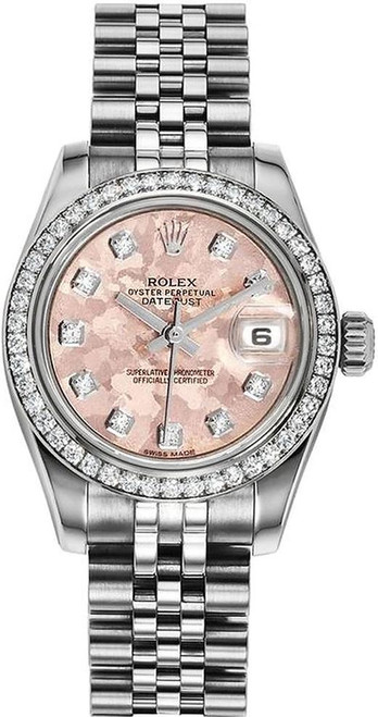 Rolex Womens New Style Steel Datejust with Factory Diamond Bezel and Factory Pink Gold Crystal Diamond 179384