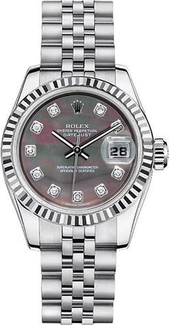 Rolex Women's New Style Steel Datejust with Factory Black Mother of Pearl Diamond P179174BMOPDFJ