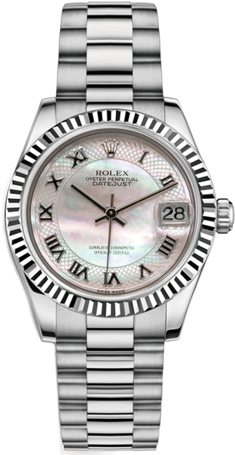 Rolex White Gold President Midsize Factory Decorated Pearl Roman Dial P68279DMOPR