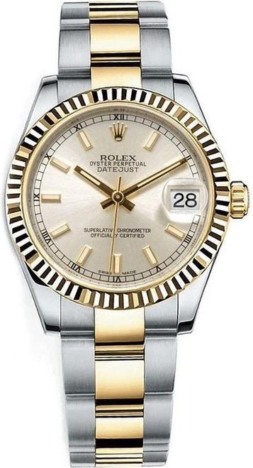 Rolex Datejust Midsize Two Tone Silver Index Dial 178273 Oyster