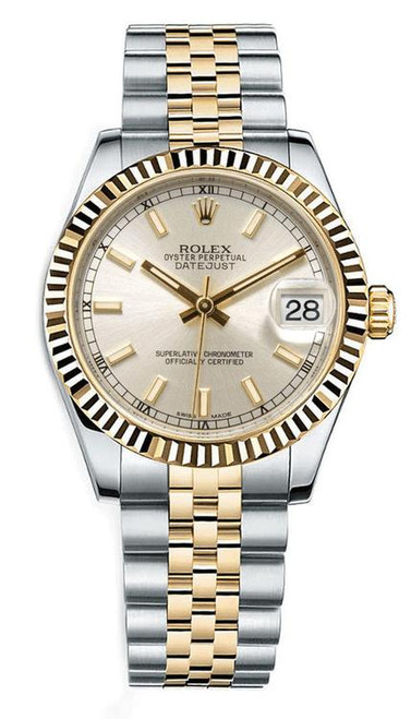 Rolex New Style Datejust Midsize Two Tone Silver Index Dial 178273