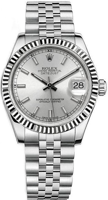 Rolex New Style Datejust Midsize Stainless Steel Silver Index Dial 178274 Jubilee