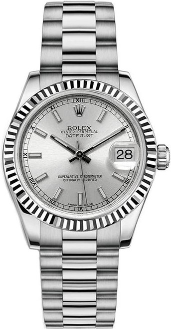 Rolex White Gold President Midsize Silver Index Dial on President Bracelet P68279BI