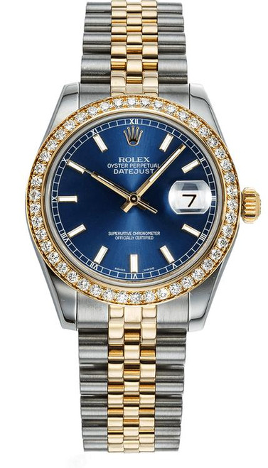 Rolex New Style Datejust Midsize Two Tone Factory Diamond Bezel & Blue Index Dial on Jubilee Bracelet P178383 Rolex New Style Datejust Midsize Two Tone Factory Diamond Bezel & Blue Index Dial on Jubilee Bracelet P178383