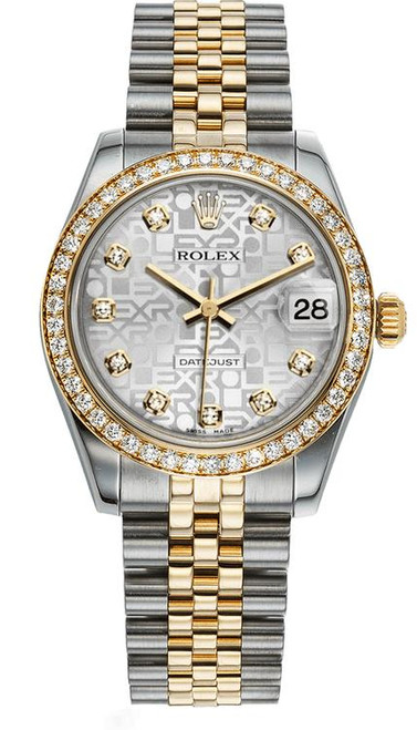 Rolex New Style Datejust Midsize Two Tone Factory Diamond Bezel & Silver Jubilee Diamond Dial on Jubilee Bracelet P178383
