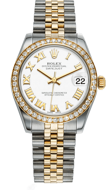 Rolex New Style Datejust Midsize Two Tone Factory Diamond Bezel & White Roman Dial on Jubilee Bracelet P178383