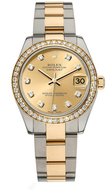 Rolex Datejust Midsize Two Tone Factory Diamond Bezel & Champagne Diamond Dial on Oyster Bracelet P178383 Rolex Datejust Midsize Two Tone Factory Diamond Bezel & Champagne Diamond Dial on Oyster Bracelet P178383