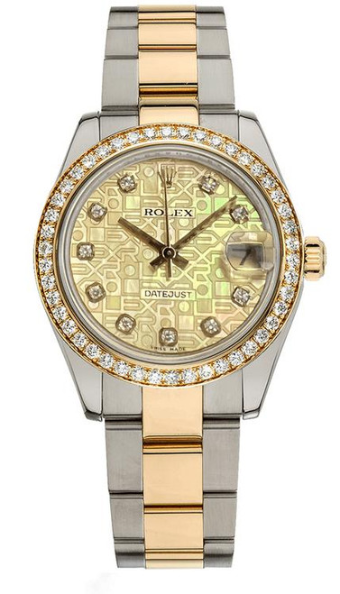 Rolex New Style Datejust Midsize Factory Diamond Bezel & Rolex Anniversary Pearl Diamond Dial on Oyster Bracelet 178383