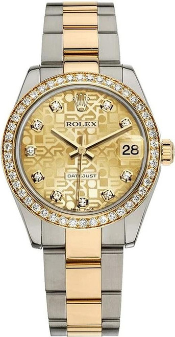Rolex Datejust Midsize Two Tone Factory Diamond Bezel & Champagne Jubilee Diamond Dial on Oyster Bracelet P178383