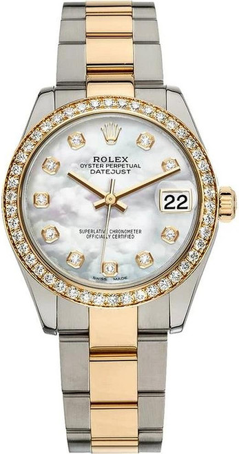 Rolex Datejust Midsize Two Tone Factory Diamond Bezel & Mother of Pearl Diamond Dial on Oyster Bracelet 178383