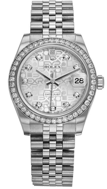 Rolex New Style Datejust Midsize Stainless Steel Factory Diamond Bezel and Silver Jubilee Diamond Dial 178384 Jubilee
