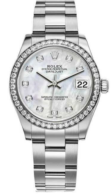 Rolex Datejust Midsize Stainless Steel Factory Diamond Bezel and Mother of Pearl Diamond Dial 178384 Oyster Rolex Datejust Midsize Stainless Steel Factory Diamond Bezel and Mother of Pearl Diamond Dial 178384 Oyster