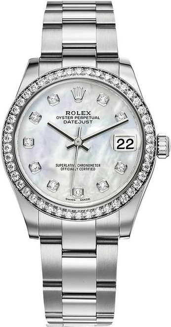 Rolex Datejust Midsize Stainless Steel Factory Diamond Bezel and Mother of Pearl Diamond Dial 178384 Oyster