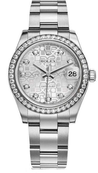 Rolex Datejust Midsize Stainless Steel Factory Diamond Bezel and Silver Jubilee Diamond Dial 178384 Oyster