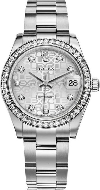 Rolex Datejust Midsize Stainless Steel Factory Diamond Bezel and Silver Jubilee Diamond Dial 178384 Oyster