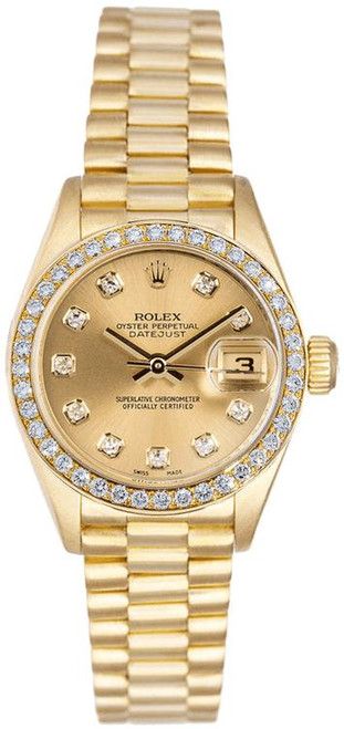 Rolex Women's President Yellow Gold Factory Diamond Bezel and Champagne Diamond Dial 69138 Rolex Women's President Yellow Gold Factory Diamond Bezel and Champagne Diamond Dial 69138
