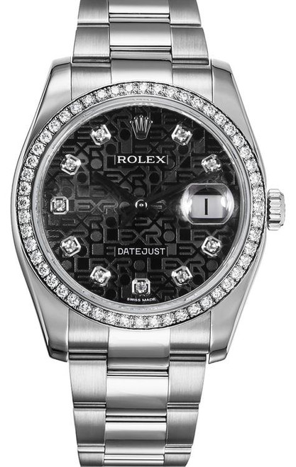 Rolex Datejust Stainless Steel Factory Diamond Bezel and Black Anniversary Diamond Dial on Oyster Bracelet 116244 Rolex Datejust Stainless Steel Factory Diamond Bezel and Black Anniversary Diamond Dial on Oyster Bracelet 116244