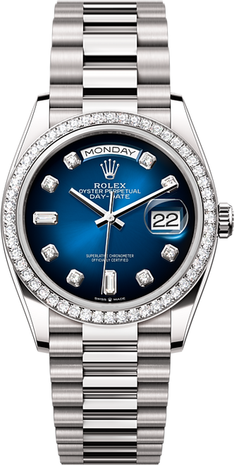 Rolex Day-Date President 36mm White Gold 128349RBR Blue