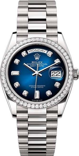 Rolex Day-Date President 36mm White Gold 128349RBR Blue